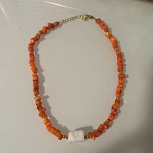 Orange Beaded Necklace with Gold Accents